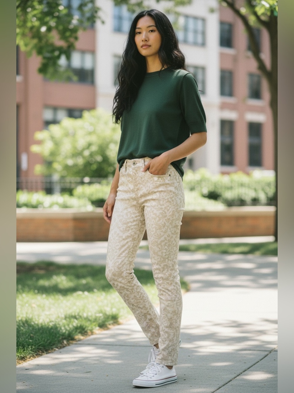 Rock & Republic Cream Patterned Skinny Jeans